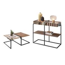 Conjunto Mesa de Centro e Aparador Lagos Demolição Preto Conjunto Mesa de Centro e Aparador Lagos Demolição Preto