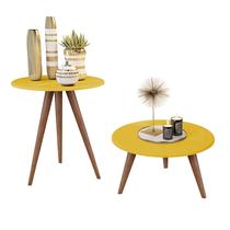 Conjunto Mesa de Centro e Canto Retrô Pés Palito amarelo