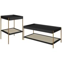 Conjunto Mesa De Centro E Mesa Lateral Para Sala Industrial Indy A03 Nero Dourado Conjunto Mesa De Centro E Mesa Lateral Para Sala Industrial Indy A03 Nero Dourado