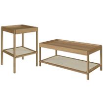 Conjunto Mesa De Centro E Mesa Lateral Para Sala Pés Madeira Moss A03 Hanover Roble