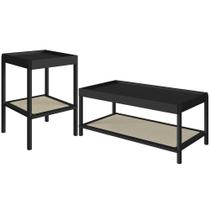 Conjunto Mesa de Centro e Mesa Lateral Para Sala Pés Madeira Moss A03 Nero Preto - Lyam Decor Conjunto Mesa de Centro e Mesa Lateral Para Sala Pés Madeira Moss A03 Nero Preto - Lyam Decor
