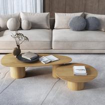 Conjunto Mesa de Centro Gama Orgânic e Redonda 135cm x 60cm x 35cm - 90cm x 90cm x 30cm Marrom Conjunto Mesa de Centro Gama Orgânic e Redonda 135cm x 60cm x 35cm - 90cm x 90cm x 30cm Marrom