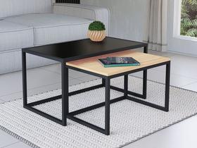 Conjunto Mesa De Centro Industrial 65cm e 60cm Aço Preto Duo Madeira Conjunto Mesa De Centro Industrial 65cm e 60cm Aço Preto Duo Madeira