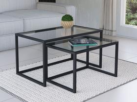Conjunto Mesa De Centro Industrial 85cm e 80cm Aço Preto Duo Vidro Conjunto Mesa De Centro Industrial 85cm e 80cm Aço Preto Duo Vidro