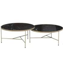 Conjunto Mesa De Centro Itália Marmorizado Metal Champanhe