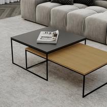 Conjunto Mesa de Centro Minori Maiori 35cm 65cm X 90 Cm Natural Tawary/Preto