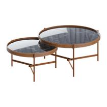 Conjunto Mesa de Centro Nezuko Base Cobre Tampo Mármore Preto G29 - Gran Belo