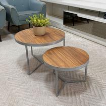 Conjunto Mesa de Centro Redonda Dallas Amadeirado