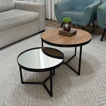 Conjunto Mesa de Centro Redonda Dallas Amadeirado com Espelho