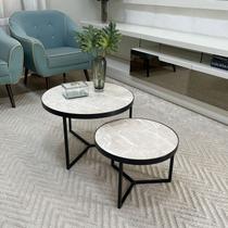 Conjunto Mesa de Centro Redonda Dallas Marmorizado Areia