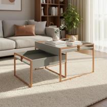 Conjunto Mesa De Centro Sala De Estar Design Com Couro