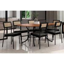Conjunto: Mesa de Cozinha 1547 Aço c/ Tampo Madeirado 160x90cm e 6 Cadeiras Lux Freijo/Preto - Preto/Grafite - Preto - Carraro Conjunto: Mesa de Cozinha 1547 Aço c/ Tampo Madeirado 160x90cm e 6 Cadeiras Lux Freijo/Preto - Preto/Grafite - Preto - Carraro