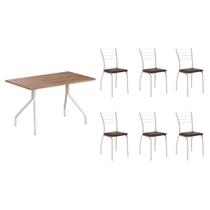 Conjunto: Mesa de Cozinha 1556 Aço 136cm + 6 Cadeiras 1700 Prata/Freijo - Prata/Corano Cacau - Carraro Conjunto: Mesa de Cozinha 1556 Aço 136cm + 6 Cadeiras 1700 Prata/Freijo - Prata/Corano Cacau - Carraro