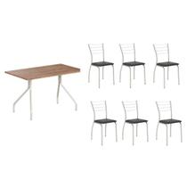 Conjunto: Mesa de Cozinha 1556 Aço 136cm + 6 Cadeiras 1700 Prata/Freijo - Prata/Corano Preto - Carraro Conjunto: Mesa de Cozinha 1556 Aço 136cm + 6 Cadeiras 1700 Prata/Freijo - Prata/Corano Preto - Carraro