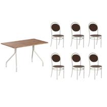 Conjunto: Mesa de Cozinha 1556 Aço 136cm + 6 Cadeiras 190 Prata/Freijo - Prata/Corano Cacau - Carraro Conjunto: Mesa de Cozinha 1556 Aço 136cm + 6 Cadeiras 190 Prata/Freijo - Prata/Corano Cacau - Carraro