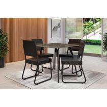 Conjunto: Mesa de Cozinha 1569 Aço c/ Tampo Madeirado 90x90cm e 4 Cadeiras 1736 Preto/Legno - Preto - Carraro