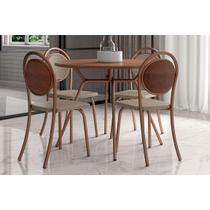 Conjunto: Mesa de Cozinha 1588 c/ Tampo Madeirado 100cm e 4 Cadeiras 1738 Freijo/Rose - Cobre/Linho Areia/material sintético Carame - Carraro