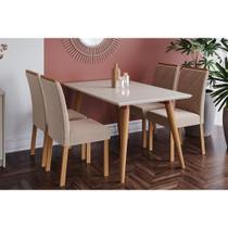 Conjunto: Mesa de Cozinha Adele Madeira Maciça c/ Tampo Madeirado c/ Vidro 130x80cm e 4 Cadeiras Fernanda Savana-Madeirado/Suede Nude Bege - Cimol Conjunto: Mesa de Cozinha Adele Madeira Maciça c/ Tampo Madeirado c/ Vidro 130x80cm e 4 Cadeiras Fernanda Savana-Madeirado/Suede Nude Bege - Cimol