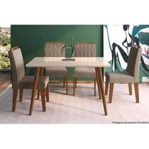 Conjunto: Mesa de Cozinha Adele Madeira Maciça Tampo Madeirado c/ Vidro 130x80cm e 4 Cadeiras Paola Carvalho/Off White - Suede Joli Capuccino - Cimol Conjunto: Mesa de Cozinha Adele Madeira Maciça Tampo Madeirado c/ Vidro 130x80cm e 4 Cadeiras Paola Carvalho/Off White - Suede Joli Capuccino - Cimol