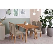 Conjunto: Mesa de Cozinha Adele Tampo Madeirado 130x80cm e 4 Cadeiras Clarice Carvalho/Cinamomo - Linho Bege - Cimol