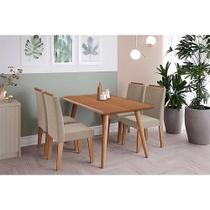 Conjunto: Mesa de Cozinha Adele Tampo Madeirado 130x80cm e 4 Cadeiras Clarice Carvalho/Cinamomo - Suede Nude Bege - Cimol