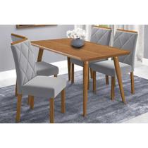 Conjunto: Mesa de Cozinha Adele Tampo Madeirado 130x80cm e 4 Cadeiras Fernanda Carvalho/Cinamomo - Linho Grafite - Cimol