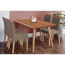 Conjunto: Mesa de Cozinha Adele Tampo Madeirado 130x80cm e 4 Cadeiras Juliana Carvalho/Cinamomo - Suede Joli Capuccino - Cimol