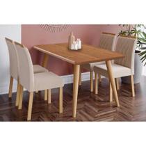 Conjunto: Mesa de Cozinha Adele Tampo Madeirado 130x80cm e 4 Cadeiras Juliana Carvalho/Cinamomo - Suede Nude Bege - Cimol