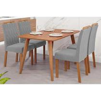 Conjunto: Mesa de Cozinha Adele Tampo Madeirado 130x80cm e 4 Cadeiras Paola Carvalho/Cinamomo - Linho Grafite - Cimol