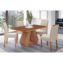 Conjunto: Mesa de Cozinha Ágata Tampo Madeirado 130x80cm e 4 Cadeiras Juliana Cinamomo - Carvalho/Linho Bege - Cimol