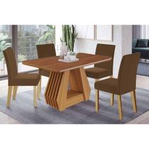 Conjunto: Mesa de Cozinha Ágata Tampo Madeirado 130x80cm e 4 Cadeiras Maia Cinamomo - Cinamomo/Suede Mascavo Chocolate - Cimol