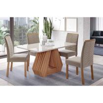 Conjunto: Mesa de Cozinha Ágata Tampo Madeirado c/ Vidro 130x80cm e 4 Cadeiras Clarice Cinamomo/Off White - Carvalho/Suede Joli Capuccino - Cimol Conjunto: Mesa de Cozinha Ágata Tampo Madeirado c/ Vidro 130x80cm e 4 Cadeiras Clarice Cinamomo/Off White - Carvalho/Suede Joli Capuccino - Cimol