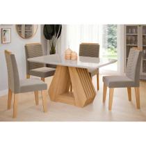 Conjunto: Mesa de Cozinha Ágata Tampo Madeirado c/ Vidro 130x80cm e 4 Cadeiras Clarice Nature/Suede Joli Chocolate - Cimol Conjunto: Mesa de Cozinha Ágata Tampo Madeirado c/ Vidro 130x80cm e 4 Cadeiras Clarice Nature/Suede Joli Chocolate - Cimol