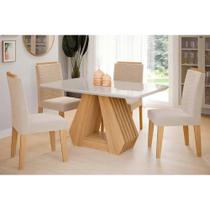 Conjunto: Mesa de Cozinha Ágata Tampo Madeirado c/ Vidro 130x80cm e 4 Cadeiras Clarice Savana-Nature-Madeirado/Suede Nude Bege - Cimol Conjunto: Mesa de Cozinha Ágata Tampo Madeirado c/ Vidro 130x80cm e 4 Cadeiras Clarice Savana-Nature-Madeirado/Suede Nude Bege - Cimol