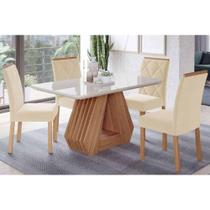 Conjunto: Mesa de Cozinha Ágata Tampo Madeirado c/ Vidro 130x80cm e 4 Cadeiras Fernanda Cinamomo/Off White - Carvalho/Linho Bege - Cimol Conjunto: Mesa de Cozinha Ágata Tampo Madeirado c/ Vidro 130x80cm e 4 Cadeiras Fernanda Cinamomo/Off White - Carvalho/Linho Bege - Cimol