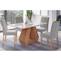 Conjunto: Mesa de Cozinha Ágata Tampo Madeirado c/ Vidro 130x80cm e 4 Cadeiras Fernanda Cinamomo/Off White - Carvalho/Linho Grafite - Cimol Conjunto: Mesa de Cozinha Ágata Tampo Madeirado c/ Vidro 130x80cm e 4 Cadeiras Fernanda Cinamomo/Off White - Carvalho/Linho Grafite - Cimol