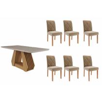 Conjunto: Mesa de Cozinha Ágata Tampo Madeirado c/ Vidro 180x90cm e 6 Cadeiras Fernanda Nature/Off White - Carvalho/Suede Joli Capuccino - Cimol Conjunto: Mesa de Cozinha Ágata Tampo Madeirado c/ Vidro 180x90cm e 6 Cadeiras Fernanda Nature/Off White - Carvalho/Suede Joli Capuccino - Cimol