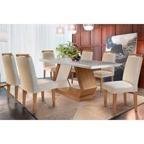 Conjunto: Mesa de Cozinha Alvorada Tampo Madeirado c/ Vidro Reto 180x90cm e 6 Cadeiras Athenas Capuccino/Suede Creme - Rufato Conjunto: Mesa de Cozinha Alvorada Tampo Madeirado c/ Vidro Reto 180x90cm e 6 Cadeiras Athenas Capuccino/Suede Creme - Rufato
