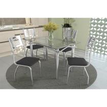 Conjunto: Mesa de Cozinha Amur Tampo de Vidro 120cm + 4 Cadeiras Munique Cromada/Preto - Kappesberg Conjunto: Mesa de Cozinha Amur Tampo de Vidro 120cm + 4 Cadeiras Munique Cromada/Preto - Kappesberg
