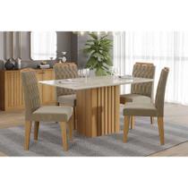 Conjunto: Mesa de Cozinha Ana Tampo Madeirado c/ Vidro 130x80cm e 4 Cadeiras Paola Cinamomo/Off White - Carvalho/Linho Bege - Cimol Conjunto: Mesa de Cozinha Ana Tampo Madeirado c/ Vidro 130x80cm e 4 Cadeiras Paola Cinamomo/Off White - Carvalho/Linho Bege - Cimol