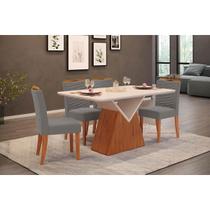 Conjunto: Mesa de Cozinha Argo c/ Tampo Madeirado c/ Vidro Curvo 136x90cm e 4 Cadeiras Julia Freijo/Off White - Suede Lunar - DJ Móveis Conjunto: Mesa de Cozinha Argo c/ Tampo Madeirado c/ Vidro Curvo 136x90cm e 4 Cadeiras Julia Freijo/Off White - Suede Lunar - DJ Móveis