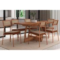 Conjunto: Mesa de Cozinha Átria 1592 Aço c/ Tampo Madeirado 160x90cm e 6 Cadeiras Lux Rose/Freijo/Nogal - Rose/Areia - Caramelo - Carraro