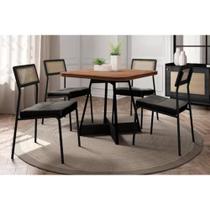 Conjunto: Mesa de Cozinha Átria 1593 Aço c/ Tampo Madeirado 90x90cm e 4 Cadeiras Lux Preto/Nogal - Preto/Grafite - Preto - Carraro Conjunto: Mesa de Cozinha Átria 1593 Aço c/ Tampo Madeirado 90x90cm e 4 Cadeiras Lux Preto/Nogal - Preto/Grafite - Preto - Carraro