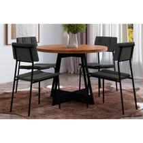 Conjunto: Mesa de Cozinha Átria 1594 Aço c/ Tampo Madeirado 100cm e 4 Cadeiras Lou Preto/Nogal - Preto/Grafite - Carraro