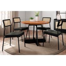 Conjunto: Mesa de Cozinha Átria 1594 Aço c/ Tampo Madeirado 100cm e 4 Cadeiras Lux Preto/Nogal - Preto/Grafite - Preto - Carraro