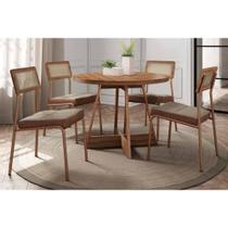 Conjunto: Mesa de Cozinha Átria 1594 Aço c/ Tampo Madeirado 100cm e 4 Cadeiras Lux Rose/Freijo/Nogal - Rose/Areia - Caramelo - Carraro