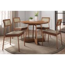 Conjunto: Mesa de Cozinha Átria 1594 Aço c/ Tampo Madeirado 100cm e 4 Cadeiras Lux Rose/Freijo/Nogal - Rose/Areia - Caramelo - Carraro