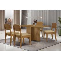 Conjunto: Mesa de Cozinha Berlim c/ Tampo Madeirado Canto Curvo 120x80cm e 4 Cadeiras Havana Naturale - Linho Bege - Rufato Conjunto: Mesa de Cozinha Berlim c/ Tampo Madeirado Canto Curvo 120x80cm e 4 Cadeiras Havana Naturale - Linho Bege - Rufato