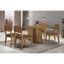 Conjunto: Mesa de Cozinha Berlim c/ Tampo Madeirado Canto Curvo 120x80cm e 4 Cadeiras Havana Naturale - Suede Marrom - Rufato