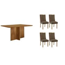 Conjunto: Mesa de Cozinha Berlim c/ Tampo Madeirado Canto Curvo 120x80cm e 4 Cadeiras Tilia Naturale - Suede Capuccino - Rufato